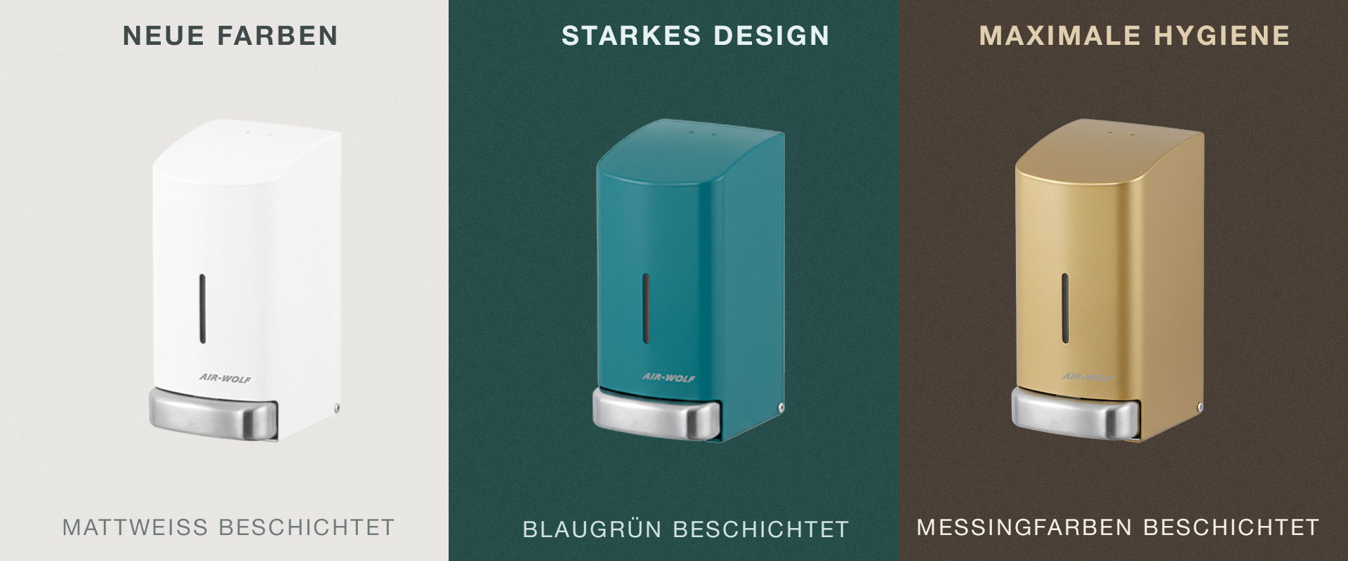 Desinfektionsspender, Wandmontiert, Metallische Oberfläche, Berührungslos, Nur sichtbare Marke wenn am Produkt