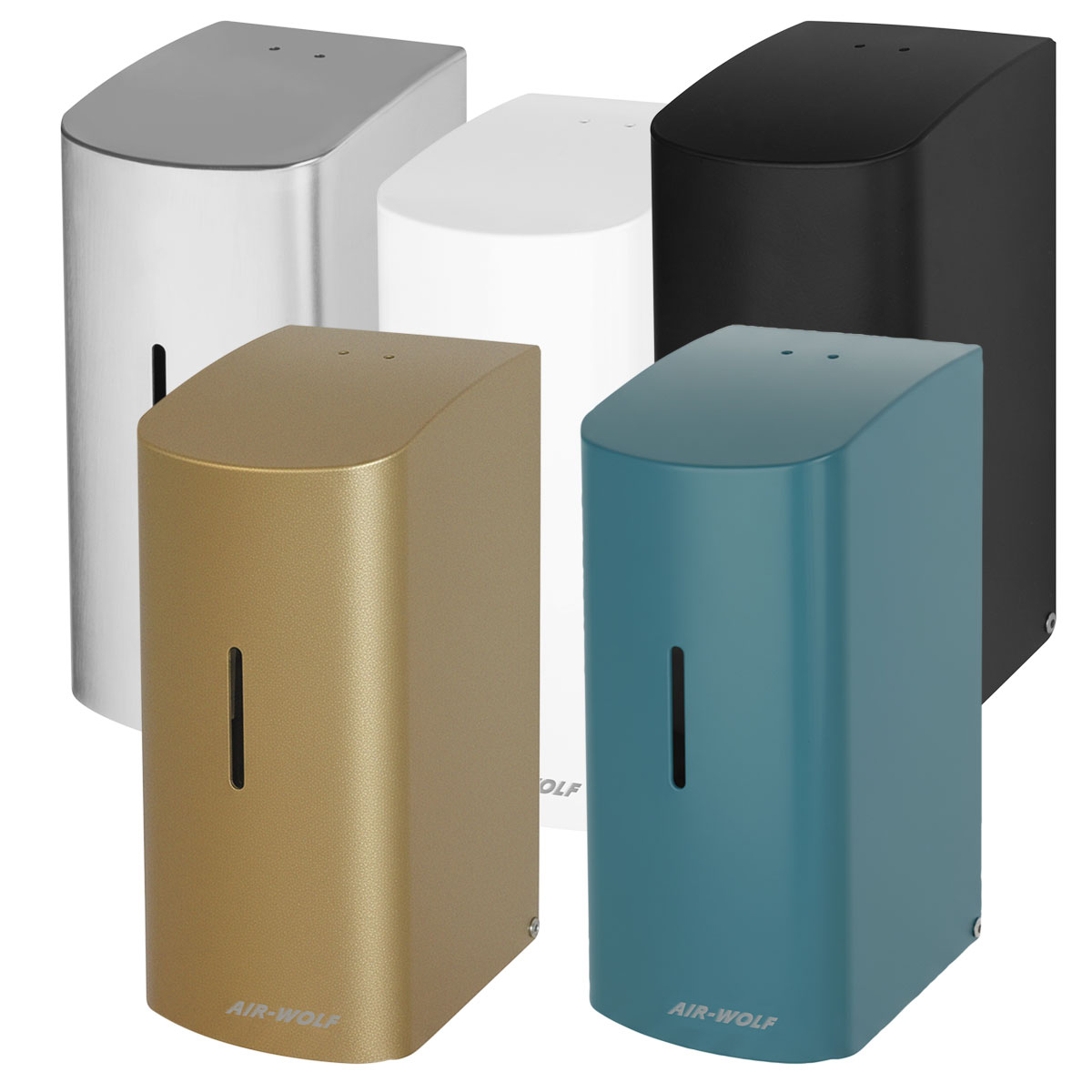 automatic-dispense, iridescent, metal, air-wolf, sensor-activated