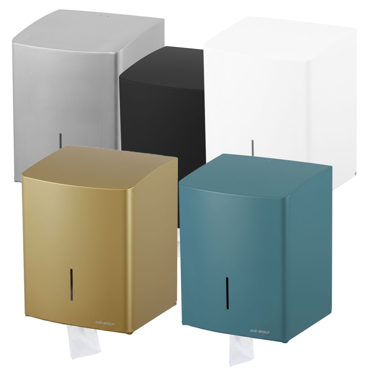 paper towel dispenser, wall mounted, metal, multicolor, hand towel access