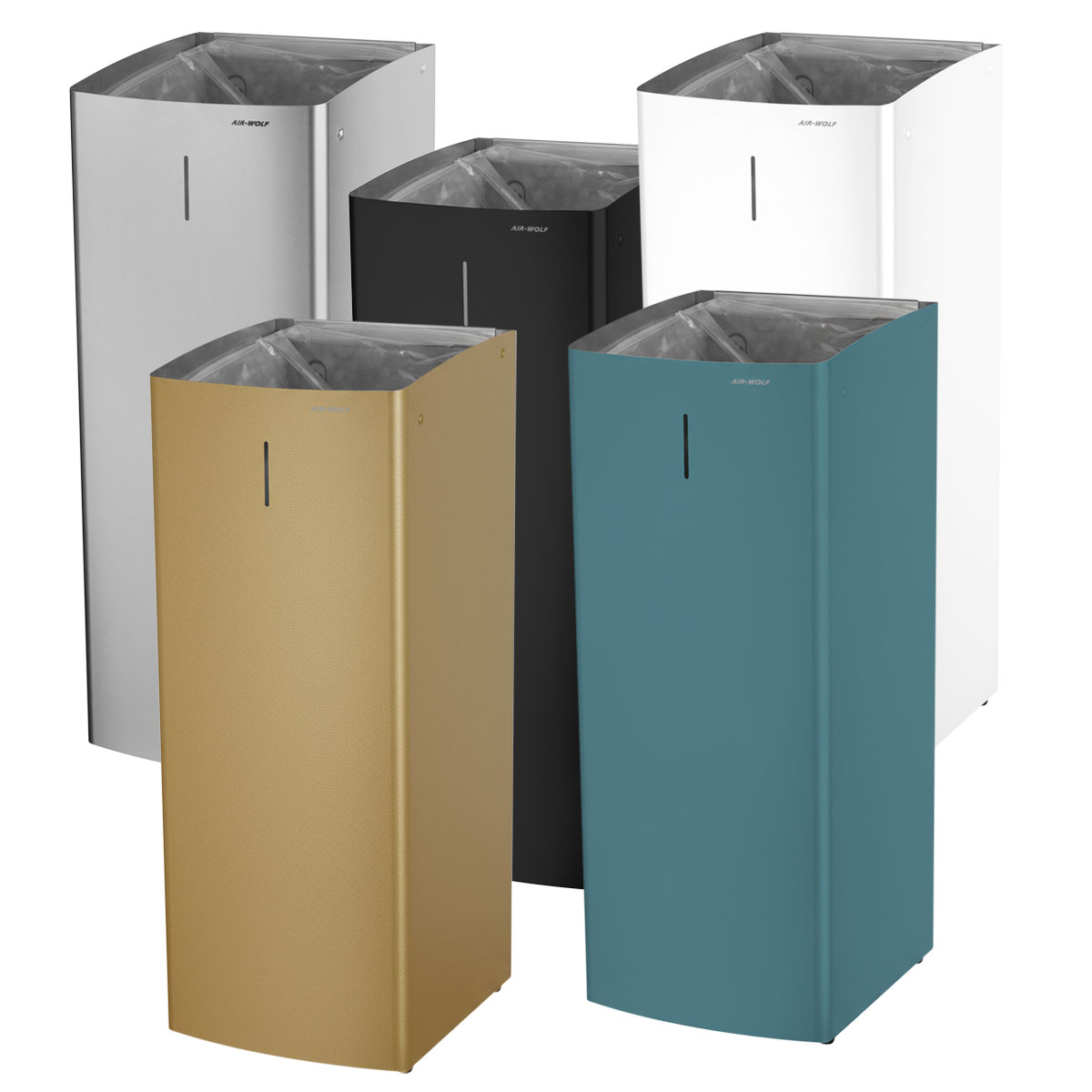 trash can, wireless? no, metal, rectangular, colored assortment